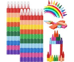 DealKits 14 piezas Crayones de cera apilables, 10 colores crayones de bloques de construcción, seguro y no tóxico arco iris crayón ideal pequeños regalos para fiestas de cumpleaños de los niños