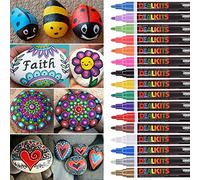 DealKits 16 colores resistentes al agua rotuladores permanentes lápiz de pintura de secado rápido para piedra papel negro vidrio plástico cerámica metal madera álbum de fotos libro de visitas
