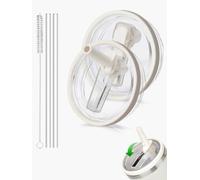 DealKits 2 piezas para tapa Stanley Cup a prueba de fugas, con 2 pajitas y 1 cepillo de pajita, tapa de repuesto para vaso Stanley 40 oz, tapa para taza Stanley, accesorios para Stanley Cup (Beige)