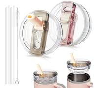 DealKits 2 unidades compatibles con la tapa Stanley Cup a prueba de fugas, tapa de repuesto para taza de 40 oz, con 2 pajitas y 1 pajita, sin BPA, apto para lavavajillas, reutilizable (blanco + rosa)