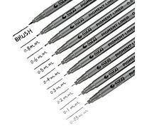 dealkits 9 Fineliner Bolígrafos anchos, resistente al agua Pigment liner Set (8 Línea y 1 Brush) esbozar, Artista Ilustración, tchnische Dibujo, Office de documentos - Negro