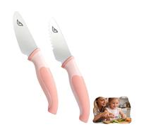 DealKits Set de Cuchillos de Cocina para Niños a partir de 2 Años, 2 Cuchillos de Seguridad para Cortar Frutas y Verduras, Puntas Redondeadas, Herramienta Montessori Acero Inoxidable Niños(rosa)