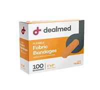 Dealmed Vendas adhesivas estériles de tela flexible - 1 x 3 pulgadas - 100/caja - Paquete de tiras de primeros auxilios transpirables - Parche elástico suave para heridas médicas, kits de emergencia y