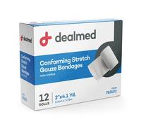Dealmed Vendas de gasa elástica no estéril de 2 pulgadas, vendas de gasa estiradas sin látex, vendas de malla médicas no adherentes para el cuidado de heridas (caja de 12 rollos)