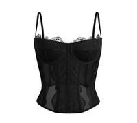 Dealmore Tops de corsé con tirantes de espagueti y malla de encaje para mujer, para una cita o salir por la noche de fiesta o a un club, Negro -, S