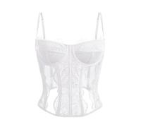 Dealmore Tops de corsé con tirantes de espagueti y malla de encaje para mujer, para una cita o salir por la noche de fiesta o a un club, Blanco, S