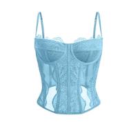 Dealmore Tops de corsé con tirantes de espagueti y malla de encaje para mujer, para una cita o salir por la noche de fiesta o a un club, Azul/claro, XS