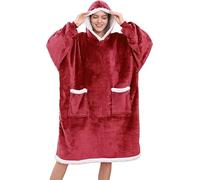 Deals Sudaderas con Capucha Mujer Oversize Pullover Blanket Hoodie Super Cómodo Sudadera con Manta (Rojo), rojo