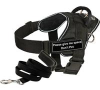 Dean and Tyler Bundle - Arnés DT Fun Works, Please Give Me Space Do Not Pet, Reflectante, XS + Correa Acolchada para Cachorros, Broche de Acero Inoxidable de 6 pies, Color Negro