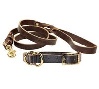 Dean and Tyler Bundle One Strictly Business Collar 76cm by 3cm with One Matching Love To Walk Leash, 183cm Solid Brass Snap Hook, Brown