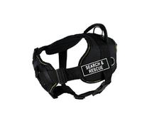 Dean & Tyler Arnés Divertido para Perro Negro con Ribete Amarillo con Pieza Acolchada en el Pecho, búsqueda y Rescate, XL, se Adapta a Circunferencia de 34 a 47 Pulgadas