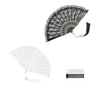 DEANKEJI 2 Piezas Abanico para Novia con Borla, Blanco y Negro Plegable Abanico, Abanicos Elegantes con Colgante, para Bailes, Fiestas, Seminarios, Bodas