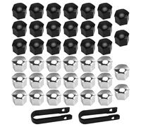 DEANKEJI 40 Piezas Tapa Tuercas de Rueda, Tapa de Tuerca de 17 mm, Hexágono Tapas Tuercas, con 2 Piezas Tirador del Casquillo de Tuerca, para Mayoría de AutomóViles (Negro, Plateado)
