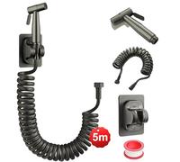 DEANKEJI 5 Metros PE Grifo para WC-Conjunto, Gris Oscuro Duchas Higienicas para WC, Ducha Inodoro con Manguera, Pulverizador de Bidé, para Baño, Cocina, Hotel