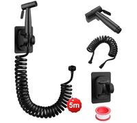 DEANKEJI 5 Metros PE Grifo para WC-Conjunto, Negro Ducha Inodoro, Duchas Higienicas para WC con Manguera, para Baño, Cocina, Hotel