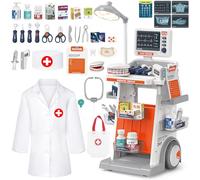deAO 33 PCS Kit Médico de Juguete con Carrito, Incluyen Estetoscopio, Bata, Termómetro, Kit de Enfermera y Doctor para Niños, Juguete de Doctora para Niños y Niñas 3+ Años