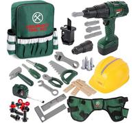 deAO 39 Piezas Caja de Herramientas Juguete, Juego de Construcción con Taladro Eléctrico, Casco y Accesorios, Juguete Didáctico Construcción, Juego de Imitación Montessori para3 4 5 6 Años