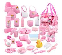 deAO Accesorios para Muñecas Bebe-Set- Alimentación y Cuidado de Muñecas, Bolso de Maternidad Incluye 40 Accesorios para Muñecas Bebé Conjunto Infantil de Imitación para Jugar a ser Mamá y Papá