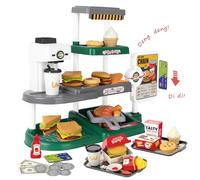 deAO Caja Registradora Juguete, Comida Rápida con Función de Dispensar Agua y Sonido, 71 Piezas Accesorios, Billetes de Dinero Juguete, Juego de Imitación de Comida para Niños Niñas de 3+ Años (Verde)