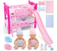 deAO Cama de Muñecas con Accesorios de Muñecas Bebé, Incluye Muñecas Cama, 2* Muñecas Bebé, Manta y Almohada, Botella de Muñeca, Juego de Muñecas Bebé Juguete de Juego de rol de Muñecas Bebé