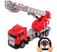 deAO Camión de Bomberos RC con 4 Canales y Luces, Camión de Bomberos Teledirigido Modelo con Escalera Retráctil, Coche de Juguete para Niños y Niñas 3 años, Educativos Regalos