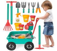 deAO Carretilla y Herramientas de Jardín para Niños y Niñas, Juego de Botánica y Jardinería Playa Infantil Conjunto Incluye 10 Accesorios y 4 Macetas, Juegos Jardin para Niños Exterior