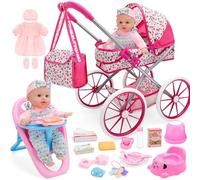 deAO Carrito Bebe Juguetes con 31cm Muñecos Bolso 2 Ropa para Muñecas