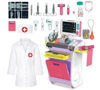 deAO Carrito Médico Juguete con Maletín - Kit Doctora Incluye Estetoscopio Real y Uniforme, Juego de Médicos Educativo para Niños Niñas, Juego Medicos para Niños 3+ Años (Rosado)