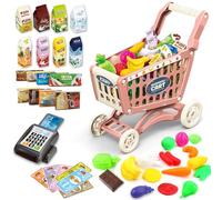 deAO Carro de La Compra para Niños, Carro de Compras de Juguete con 48 PCS Alimentos Frutas Verduras, Juegos de rol, Juguete de Cocina Tienda Playset, Juguete Educativo para Niños y Niñas 3+ (Rojo)