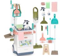 deAO Carro de Limpieza de Juguete, 14 Piezas Set Limpieza Juguete Incluido Escoba y Recogedor, Escoba, Aspiradora con Función, etc. Juguetes de Hogar,+3 Años,Regalos de Cumpleaños, Navidad (Blanco)