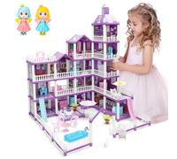 deAO Casa de Muñeca para Niñas, Villa Casa de Muñecas de 84cm con Muebles y Accesorios incluidos, Casa de Muñeca Princesa, 5 Pisos Dollhouse for Girls, Juguetes Niños y Niñas Desde 3-8 años