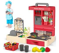 deAO Cocinita de Juguete My Little Chef para Niños 2 3+ Cocinita Infantil con 48 Accesorios, Grifo Simulado, Utensilios de Cocina, Estufa, Comida, Cubiertos (no Requiere Montaje)