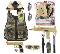 deAO Disfraz de Soldado en Combate Juego Infantil de Imitación - Conjunto Completo con Chaleco de Camuflaje, Casco, Armas de Juguete y Mochila de Almacenaje Ideal para Niños y Niñas a Partir de 3 Años