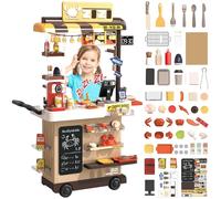 deAO Grande Juguete de Cocina Infantil a Partir de 4 5 6 7 8 años con 88 Accesorios de Cocina, Sonido, Iluminación, Lavabo de riego, Cajas Registradoras, Niños y Niñas para Regalo Cocina (Marrón)