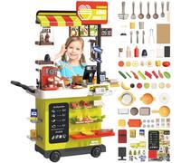 deAO Grande Juguete de Cocina Infantil a Partir de 4 5 6 7 8 años con 88 Accesorios de Cocina, Sonido, Iluminación, Lavabo de riego, Cajas Registradoras, Niños y Niñas para Regalo Cocina (Verde)