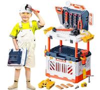 deAO Herramientas de Juguete, 90 Piezas Banco Herramientas Juguete, Incluye Eléctrico Taladro con Sonido y Luces, Inglesa, Alicates, Martillo, Destornillador, Regalos para Niño 3 4 5 +