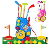 deAO Juego de Golf para Niños con Carrito Almacenamiento, 18 Pcs Golf Set, 4 Palos, 6 Pelotas, 2 Hoyos, Alfombrilla Putting - Juguetes Deportivos Interior Exterior Regalo Niñas Niños 3-6 Años (Azul)