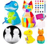 deAO Juego de Manualidades Pintura con Lámpara, Luz Nocturna de Gato y Dinosaurio 3D, Kit de Pintura Lámpara Juego de Manualidades para Niños de 4 a 9 Años, Juego Creativo Regalo de Cumpleaños