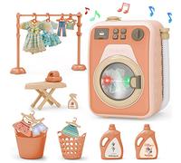 deAO Lavadora para niños,Juguete electrónico de la Lavadora con Sonidos realistas,Juego de Juguetes para Lavadora,Juego de lavandería para niños