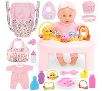 deAO Muñeca Bebé Conjunto Incluye 12in Muñecas,Portabebes Muñecas,Ropa,Bolso Cambiador Muñecas,Set De Alimentación y Cuidado De Muñecas