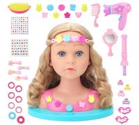 deAO Muñeca para Peinar, Juguete De Cabeza De Estilo con Luces, Muñeca para Peinar y Maquillar con Accesorios, Princess Make-Up and Hairdressing Head, Set Peluqueria Juguete Niña