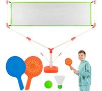 deAO Raquetas Playa Niños, Raquetas de Tenis Set de Bádminton para Niños Incluye Red, 2 Raquetas, 1 Volantes, 1 Tenis, Ligero de Bádminton, Raqueta de Juguete, Juegos Deportivos Educativos