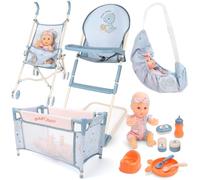 deAO Set de Accesorios para Muñecas - con 30CM Muñeca, Cochecitos Plegable, Tronas, Cunas, Bolsa para Guardar, Vajilla - Juguetes para Juegos de rol, Regalo Ideal para Niñas a Partir de 3 Años