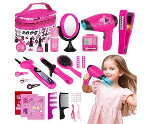 deAO Set de Juguetes para Salón de Belleza para Niñas, 35 Piezas Set Peluquería Niña Juguete con Secador de Pelo, Trenzado, Plancha Espejo, Maletin Juegos de rol Regalo para Niña 3 4 5 6 7 Años