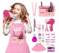 deAO Set Peluquería Juguete Niñas, 32 Pcs Maquillaje Conjunto Juego Belleza | Realista Estilismo Beauty Salón, con Peine, Tijeras, Secador de Pelo con Funciones, Juego de rol 3 4 5 Años