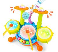deAO Tambor Infantil con Micrófono Real & Luces, Batería Juguetes Niños 3 Años, Juguetes Musicales Bebé con Baquetas y Canciones, Regalo Instrumentos Musicales Infantiles Bebe