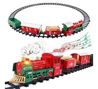deAO Tren Clásico Infantil con Luces y Sonidos Conjunto Navideño de Vías, Locomotora y 3 Vagones Tren de Juguete Electrónico Decoración de Navidad (Rojo 05)