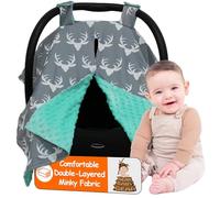 Dear Baby Gear - Juego de mantas y dosel para asiento de coche, CC Antlers en gris, Mint Minky, Car Seat Canopy
