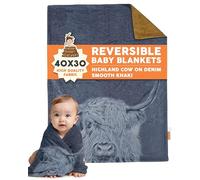Dear Baby Gear Manta de bebé de lujo, doble capa, Minky, vaca de Highland en Denim, caqui Minky suave, 106 x 76 cm