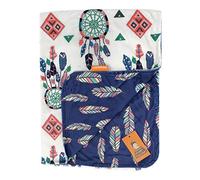 Dear Baby Gear Manta reversible de lujo para bebé, diseño de minky, atrapasueños y plumas, sin volantes, 96,2 x 73,8 cm